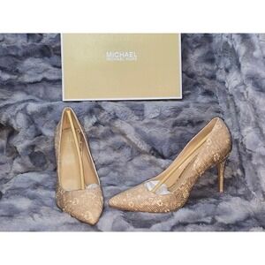 NWB Michael Kors Claire Pump Embossed Leather Snake Print Heels Oyster US 6